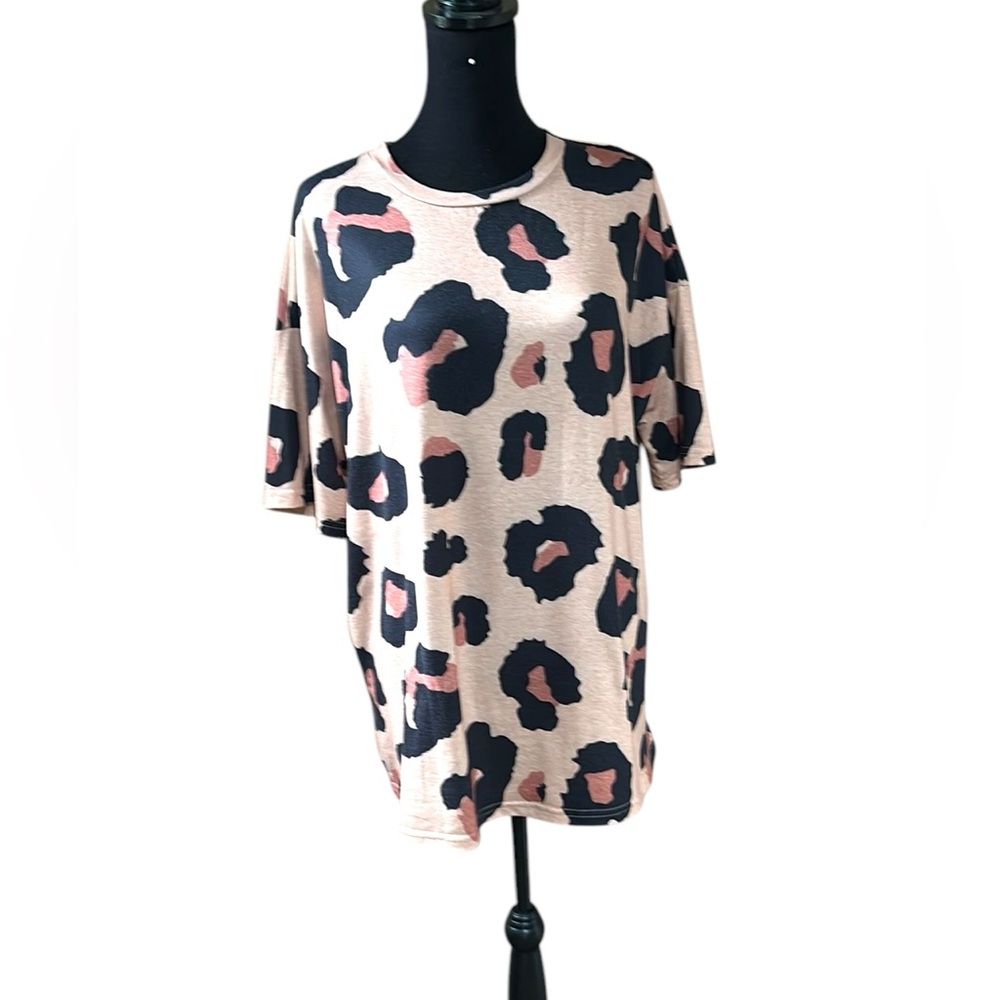 Leopard Print Women's Top - Black and Pink